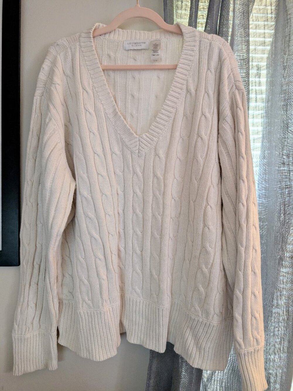 Liz Claiborne Woman 3X Cable Knit V-Neck Cotton Blend Pullover Sweater